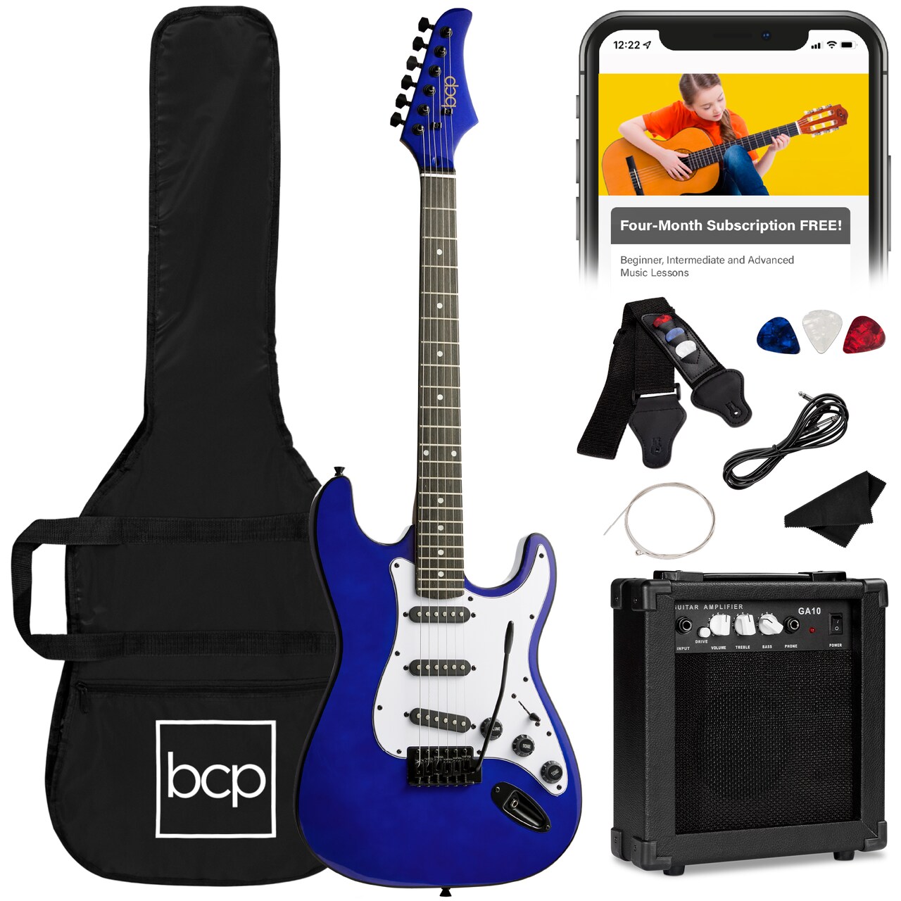 Best Choice Products 39in Full Size Beginner Electric Guitar Kit with Case, Strap, Amp, Whammy Bar